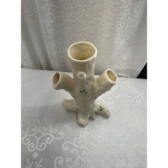 Belleek Ireland Porcelain Tree Trunk Vase With Shamrock Design - Picture 2 of 6
